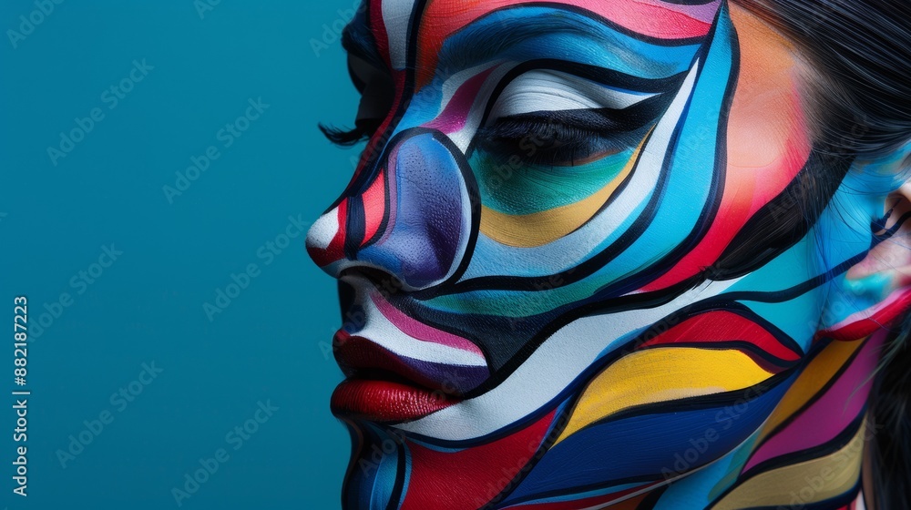 Woman With Abstract Face Paint in a Studio Portrait Woman With Abstract Face Paint in a Studio Portrait