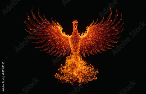 fire phoenix in front of black background