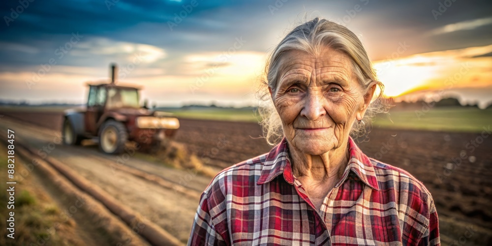 A portrait of an old woman farmer in the field. Generative ai. A portrait of an old woman farmer in the field. Generative ai.
