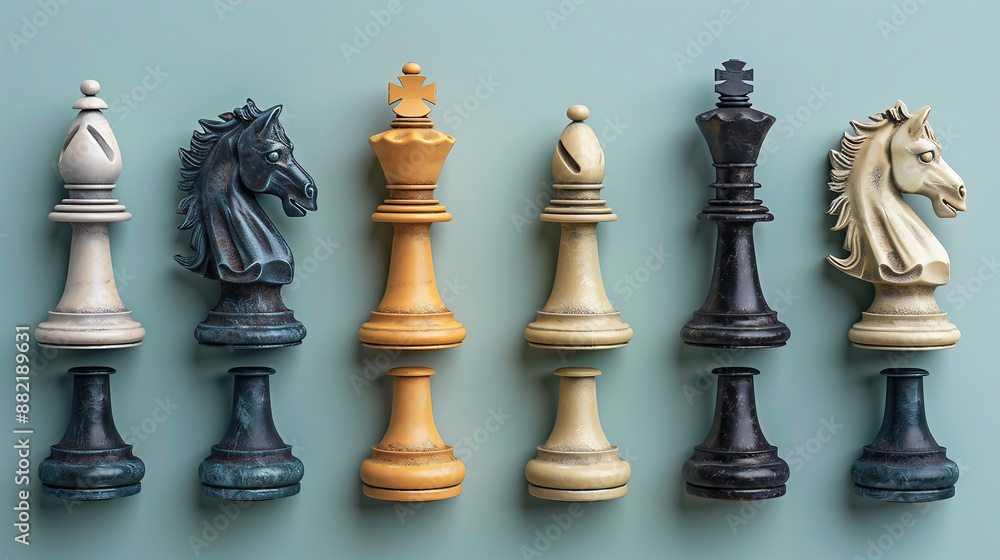 Various figures from the strategic, ancient and popular game of chess. Various figures from the strategic, ancient and popular game of chess.