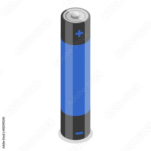 3D Isometric Flat Illustration of Battery Set, Alkaline Batteries Dfferent Size. Item 4