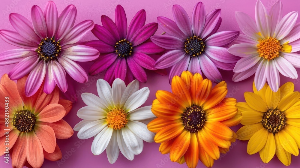 group of colorful flowers arranged in a row group of colorful flowers arranged in a row