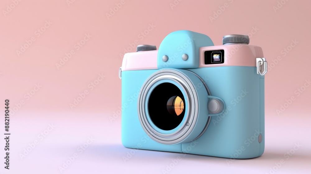 Photo camera, 3D-style icon isolated on a light background.