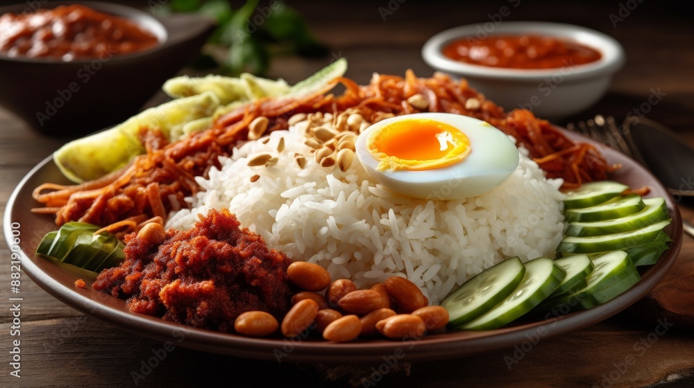 Nasi lemak with fragrant coconut rice spicy sambal Nasi lemak with fragrant coconut rice spicy sambal