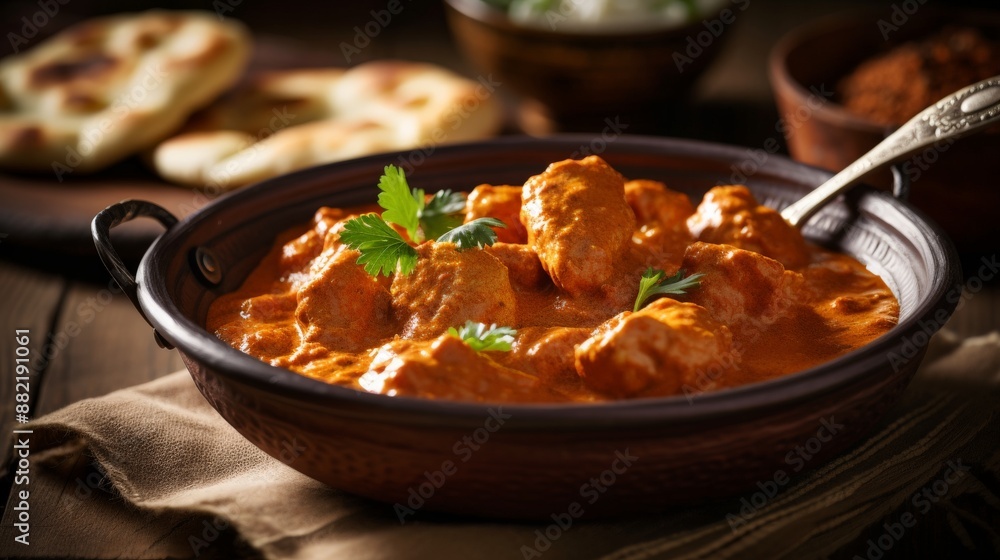 Rich butter chicken in a creamy tomato sauce Rich butter chicken in a creamy tomato sauce