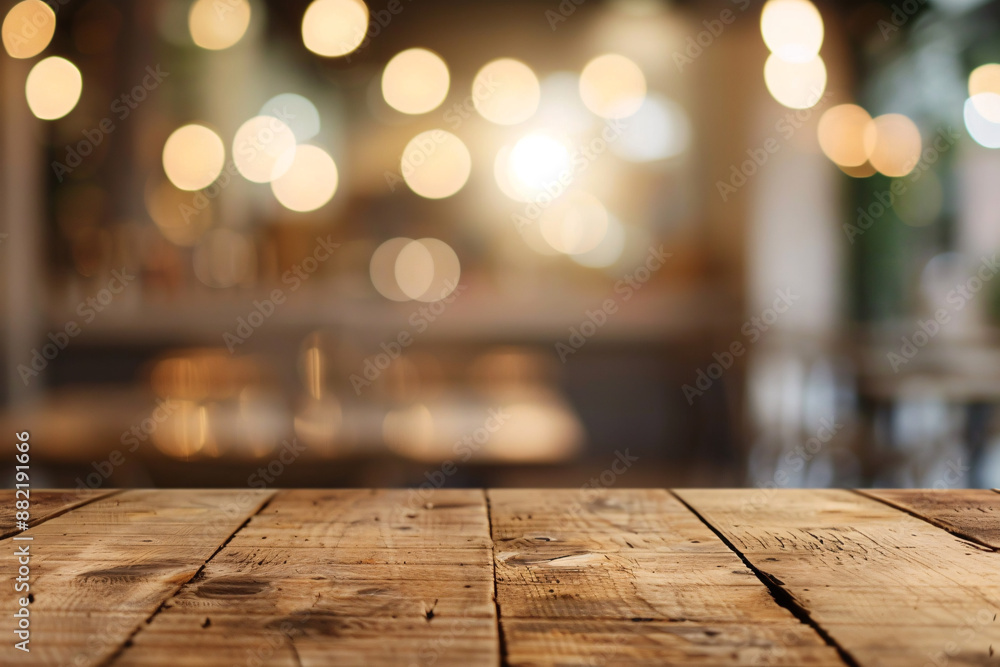 A detailed, high-resolution image of a rustic wood table set against a softly lit, blurred restaurant background. The focus is sharply on the table, with a harmonious bokeh effect adding depth and a A detailed, high-resolution image of a rustic wood table set against a softly lit, blurred restaurant background. The focus is sharply on the table, with a harmonious bokeh effect adding depth and a