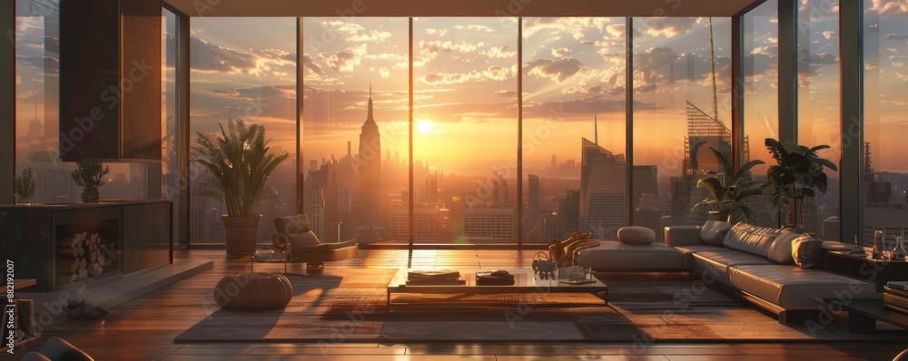 Penthouse apartment with a skyline view. Penthouse apartment with a skyline view.