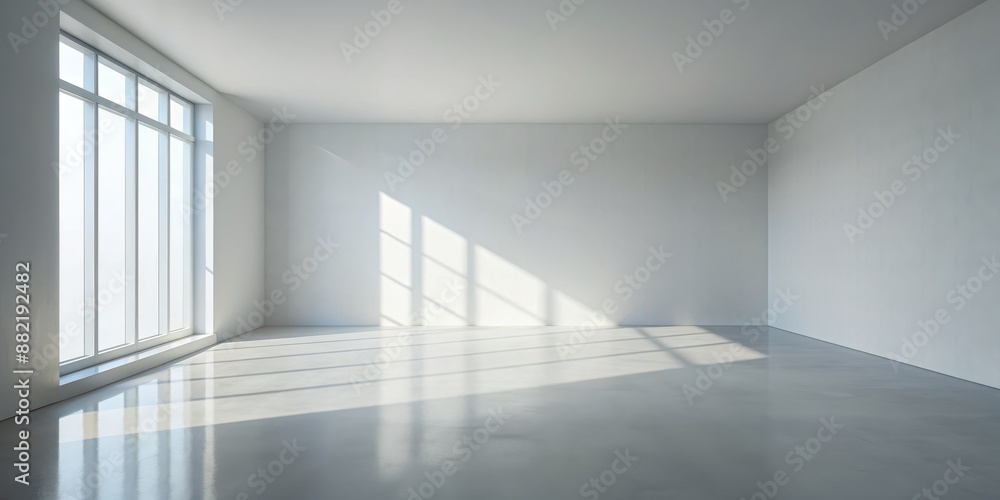 Obraz premium Sunlight Streaming Through a Window in an Empty Room, 3D Rendering, Interior Design, Minimalism, Empty Space