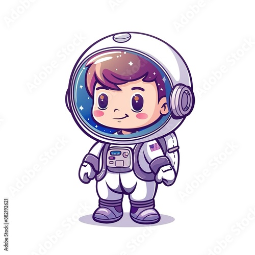 Cute Astronaut Kid Wearing Suit Cartoon  Icon Illustration. Technology Science Icon Concept Isolated Premium, Sticker, 