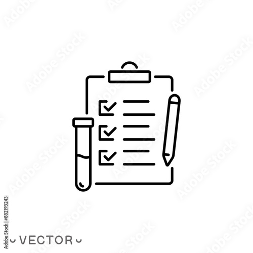 clinical analysis result icon, laboratory blood test, hiv check, thin line symbol isolated on white background, editable stroke eps 10 vector illustration