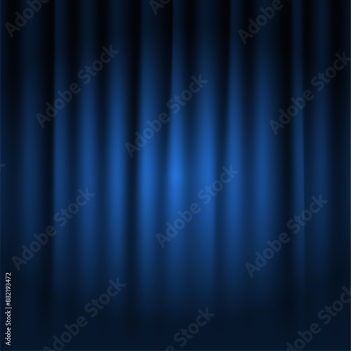 Background with a blue curtain and a spotlight. Open blue curtain