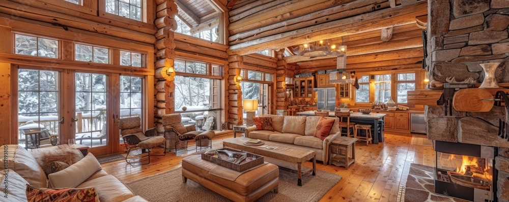 Rustic log cabin with a warm interior. Rustic log cabin with a warm interior.