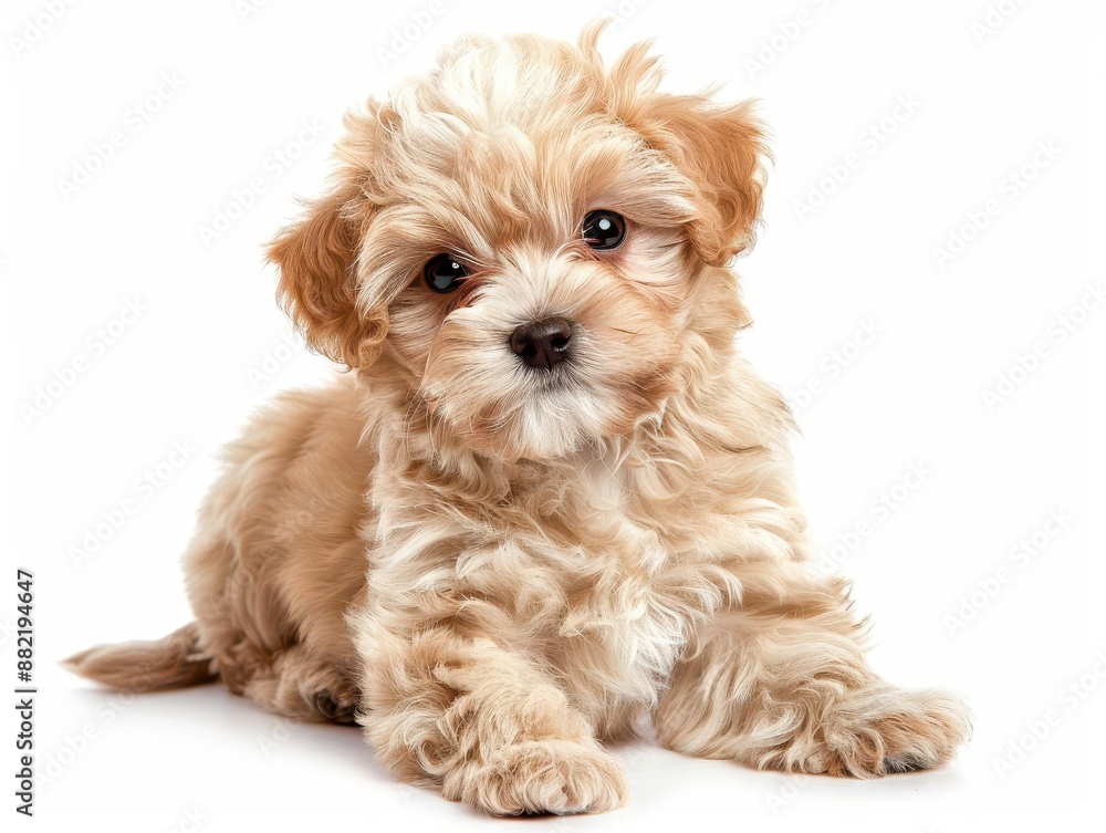 adorable maltipoo puppy with fluffy fur playful pose against clean white background soft lighting enhances cute features and teddy bearlike appearance adorable maltipoo puppy with fluffy fur playful pose against clean white background soft lighting enhances cute features and teddy bearlike appearance
