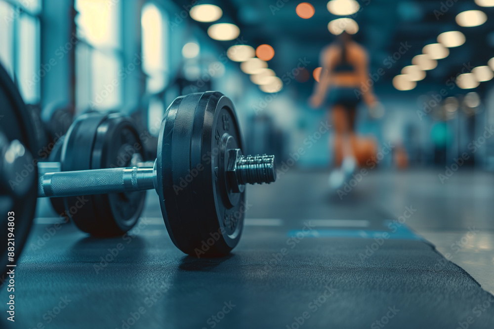Fototapeta premium Dumbbells on a Rack in Modern Gym