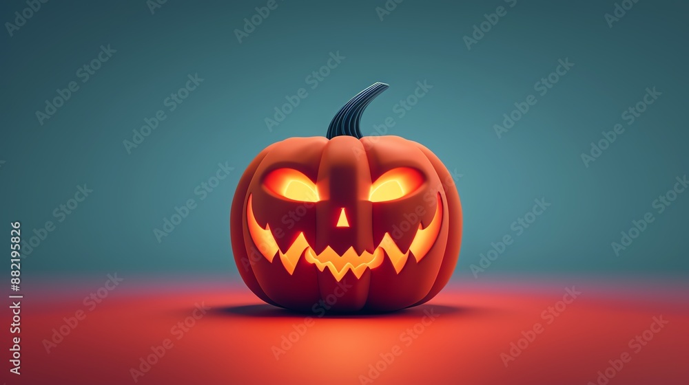 A glowing jack-o'-lantern with a sinister grin on a red and blue background. A glowing jack-o'-lantern with a sinister grin on a red and blue background.