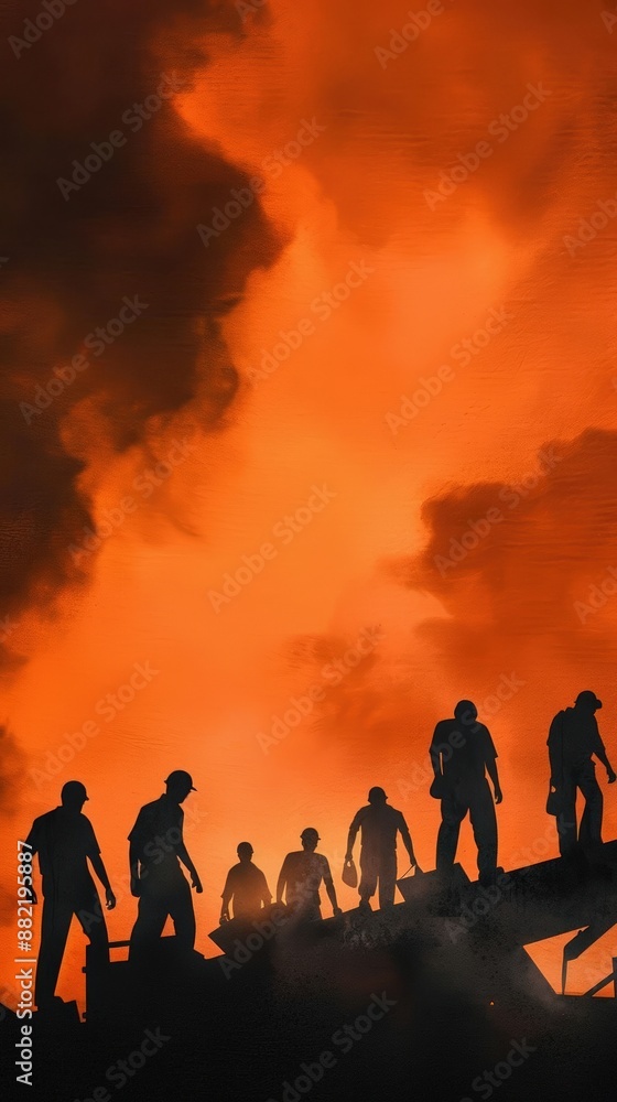 Fototapeta premium A Close-up Shot of a Silhouettes of people at a saggar firing cleanup with watercolor