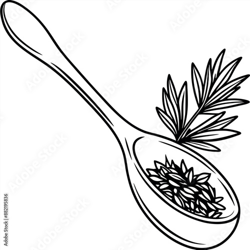 On a spoon, black caraway seeds