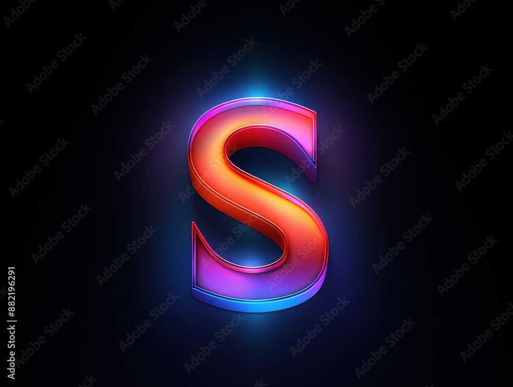 Glowing neon letter S on black background, vibrant colorful gradient light effect, futuristic typography design, 3D illuminated alphabet art. Glowing neon letter S on black background, vibrant colorful gradient light effect, futuristic typography design, 3D illuminated alphabet art.