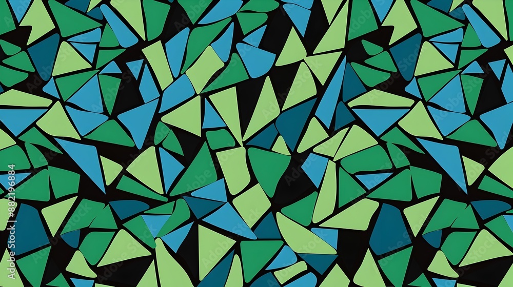Vibrant Abstract Geometric Mosaic Pattern with Triangular Shapes in Green and Blue Tones Vibrant Abstract Geometric Mosaic Pattern with Triangular Shapes in Green and Blue Tones