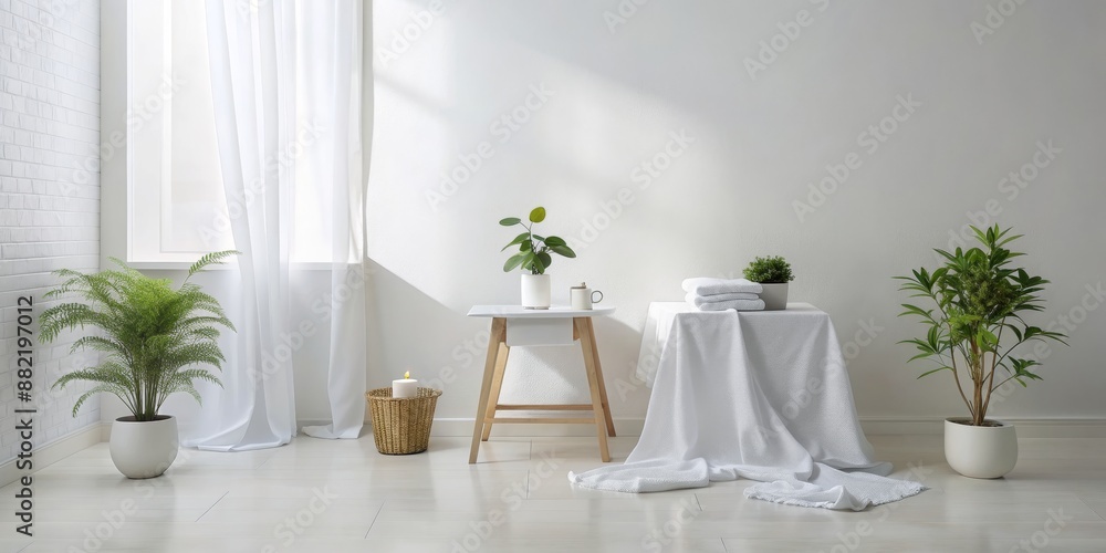 White Minimalist Interior Design with Plants and Towels, minimalist , interior , decor , white White Minimalist Interior Design with Plants and Towels, minimalist , interior , decor , white