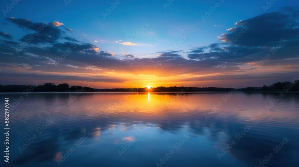 A stunning sunset over a tranquil lake, showcasing the beauty of nature A stunning sunset over a tranquil lake, showcasing the beauty of nature