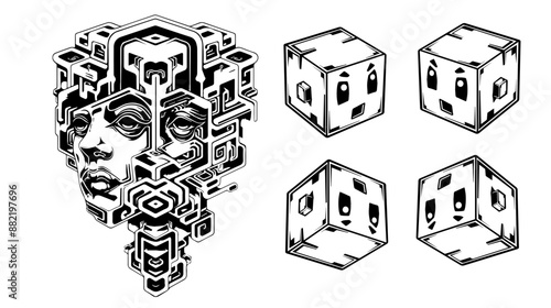 black and white cubes,vector cubes