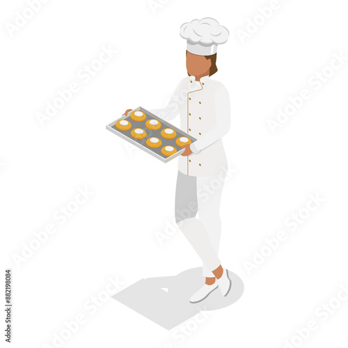 3D Isometric Flat Vector Illustration of Professional Baker, Happy Bakehouse Workers. Item 1
