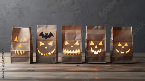 Making eerie luminaries with paper bags and cutouts, Halloween craft, spooky lighting photo