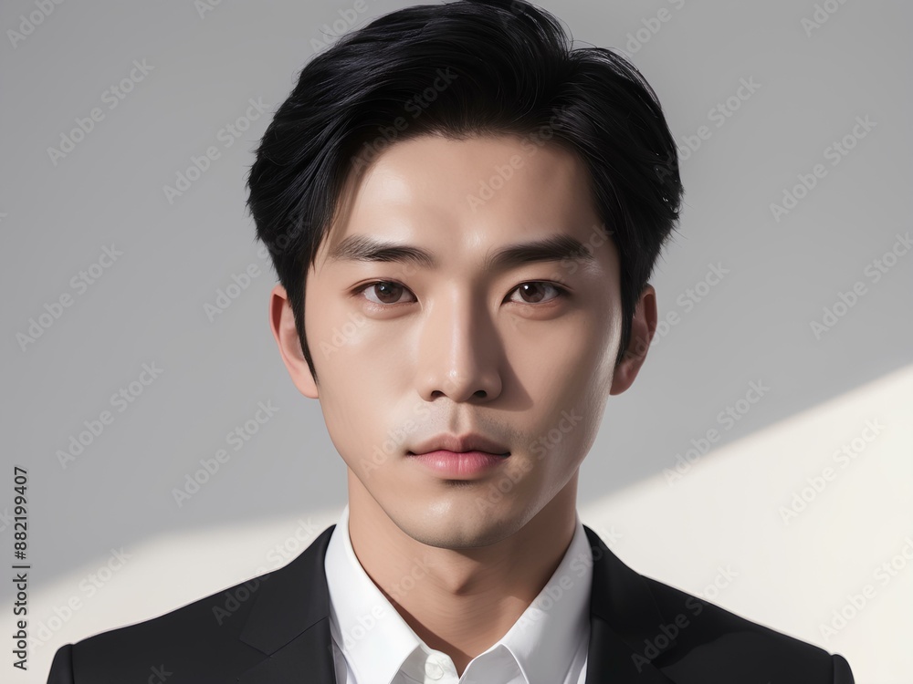 Confident Asian man in a business suit stands against blurred office background. Ai Generated Confident Asian man in a business suit stands against blurred office background. Ai Generated