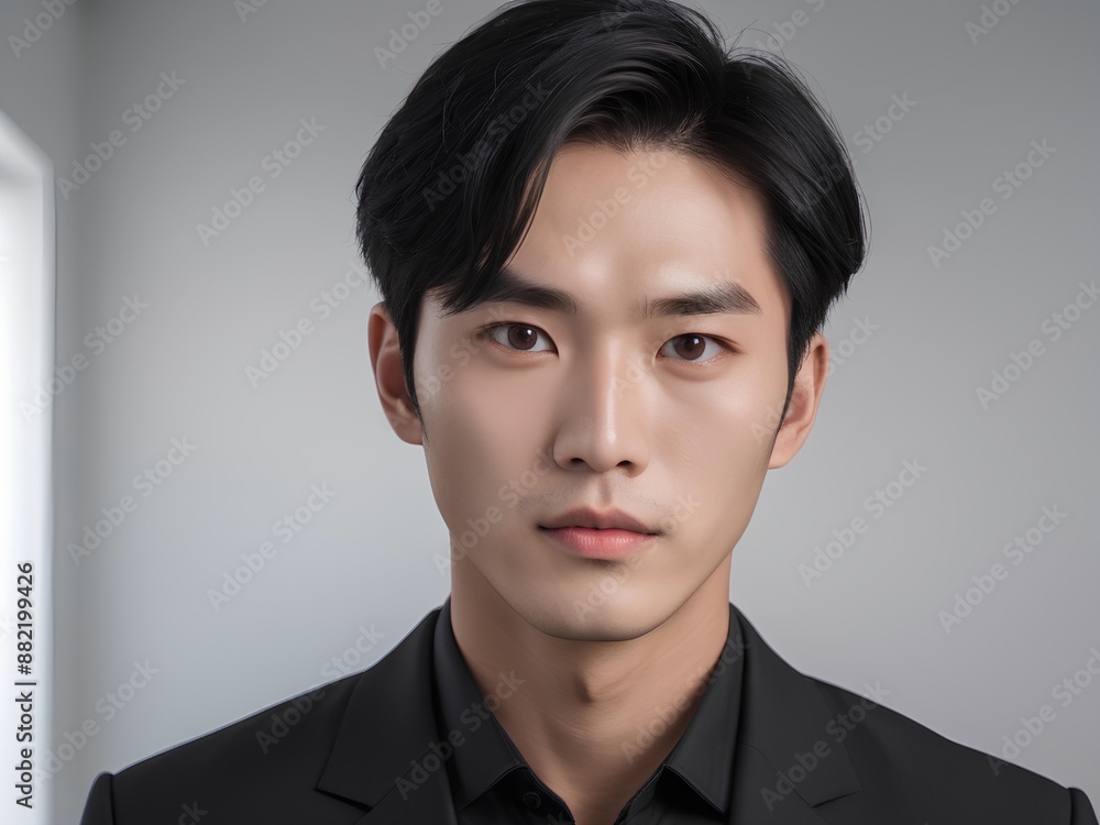 Confident Asian man in a business suit stands against blurred office background. Ai Generated Confident Asian man in a business suit stands against blurred office background. Ai Generated