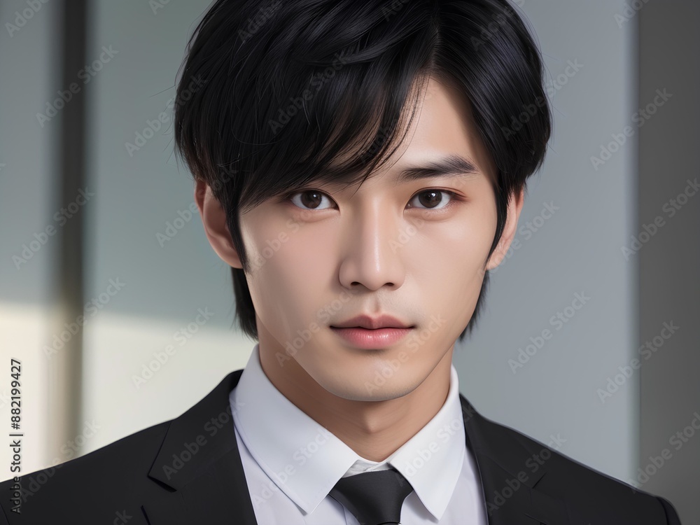 Confident Asian man in a business suit stands against blurred office background. Ai Generated Confident Asian man in a business suit stands against blurred office background. Ai Generated