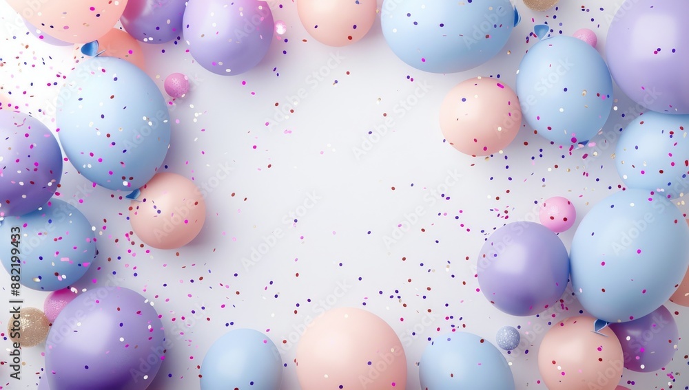 balloon banner green purple border frame on white background. copy space concept of spring sale grand opening, Easter ad, birthday poster balloon banner green purple border frame on white background. copy space concept of spring sale grand opening, Easter ad, birthday poster