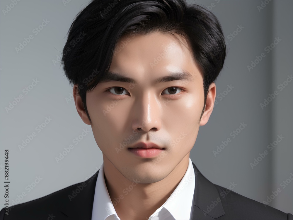 Confident Asian man in a business suit stands against blurred office background. Ai Generated Confident Asian man in a business suit stands against blurred office background. Ai Generated