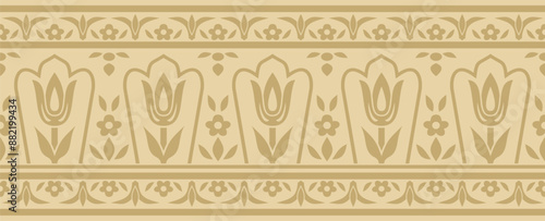 Vector golden seamless turkish ornament. Endless ottoman national border, frame
