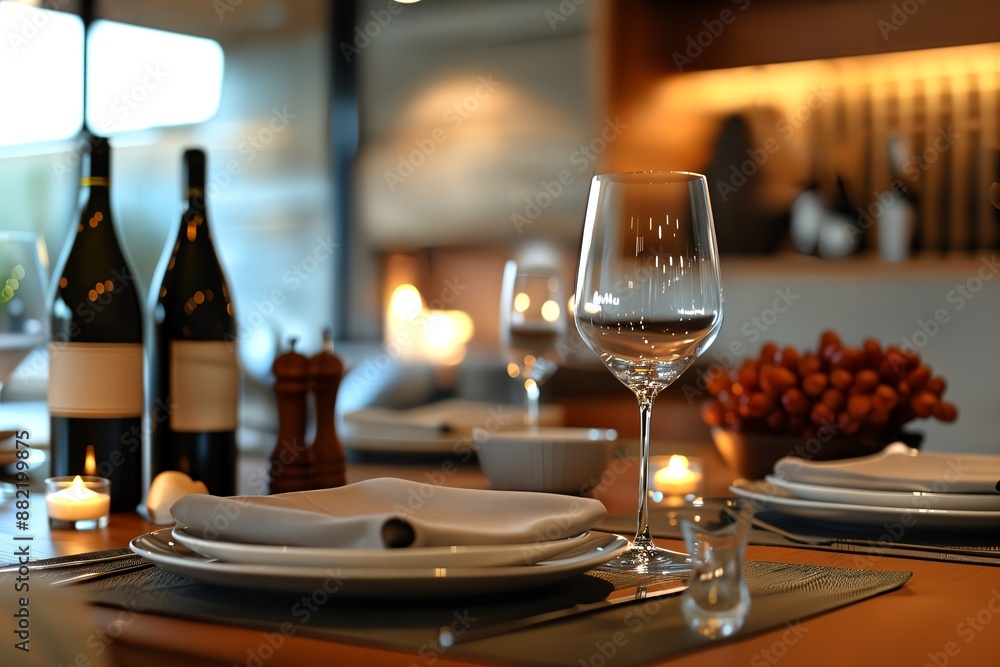Obraz premium a table set with wine glasses and plates