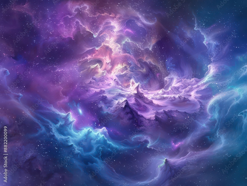 cosmic nebula with swirling purple and blue gases sparkling with countless stars ethereal wisps of stardust creating mesmerizing patterns against the vast darkness of space cosmic nebula with swirling purple and blue gases sparkling with countless stars ethereal wisps of stardust creating mesmerizing patterns against the vast darkness of space