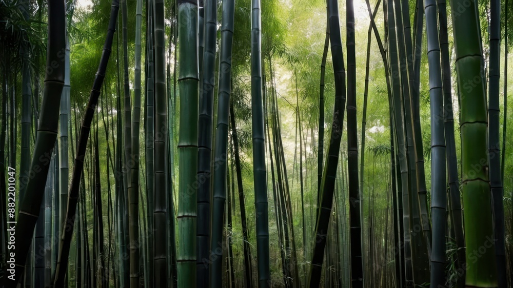 A serene bamboo forest with lush, tall green stems and sunlight filtering through Perfect for meditation, eco tourism, and nature enthusiasts A serene bamboo forest with lush, tall green stems and sunlight filtering through Perfect for meditation, eco tourism, and nature enthusiasts
