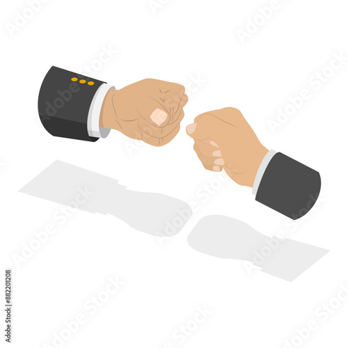 3D Isometric Flat Vector Illustration of Fists Bump Punch, Partnership and Teamwork. Item 1