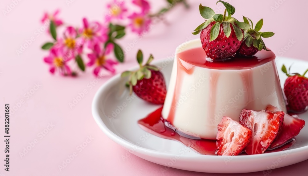 Strawberry Panna Cotta with Fresh Berries and Red Sauce Strawberry Panna Cotta with Fresh Berries and Red Sauce