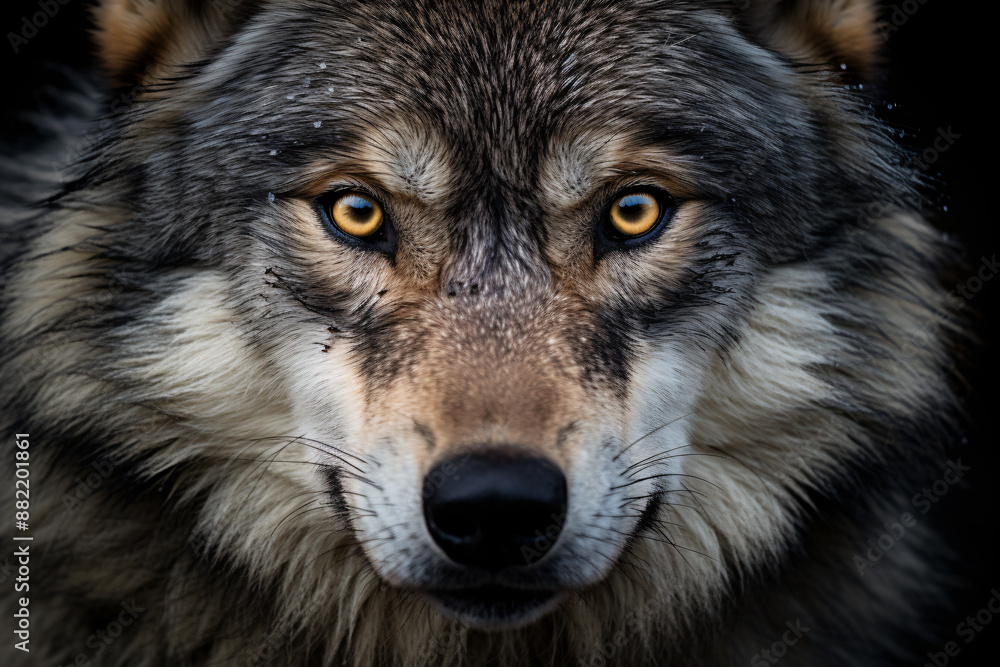 Face of wild wolf with yellow eyes Face of wild wolf with yellow eyes
