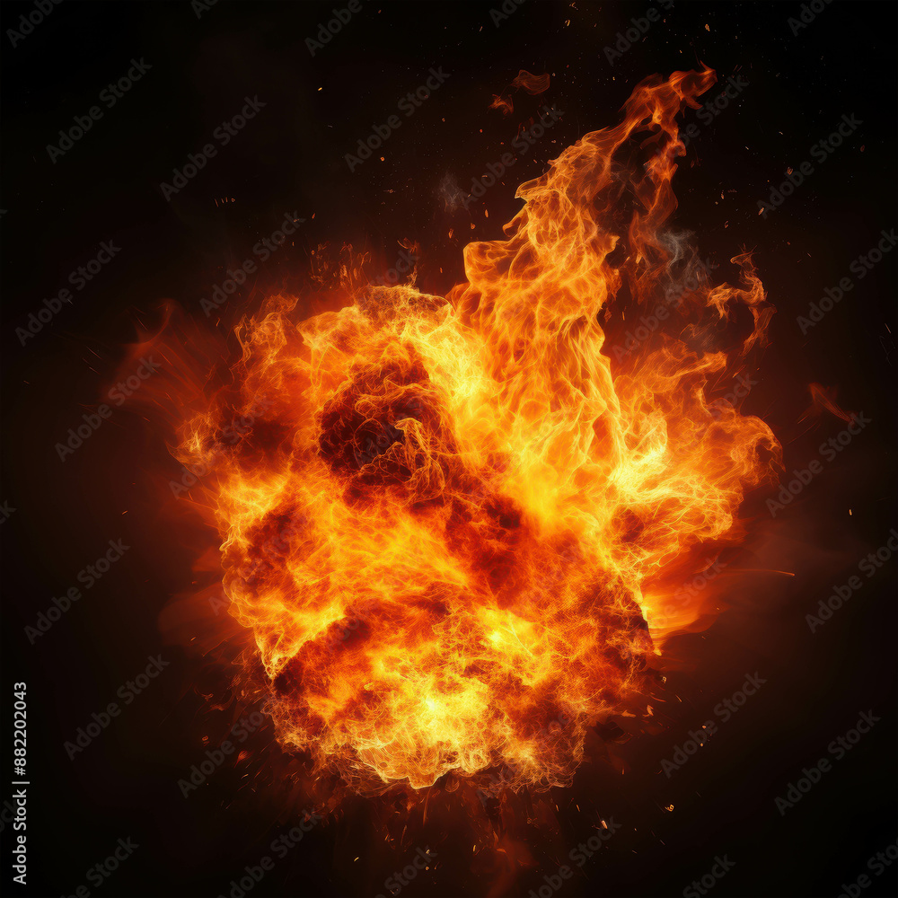 A Powerful and Intense Explosion with Fiery Flames and Sparks Illuminating the Darkness A Powerful and Intense Explosion with Fiery Flames and Sparks Illuminating the Darkness