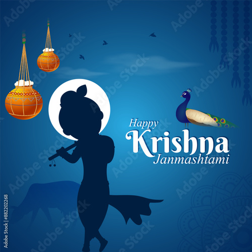 Vector illustration of Happy Krishna Janmashtami social media feed template