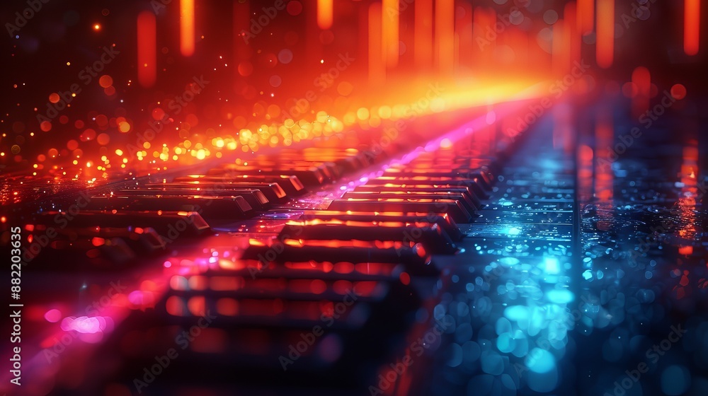 Illuminated Piano Keys With Red and Blue Lights Illuminated Piano Keys With Red and Blue Lights