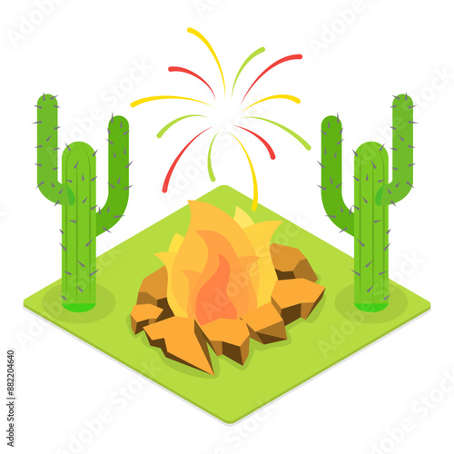 3D Isometric Flat Vector Illustration of Festa Junina, Traditional Brazilian Festival. Item 1