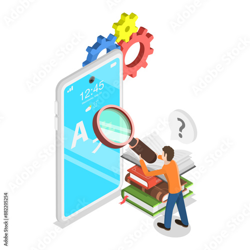 3D Isometric Flat Vector Illustration of Online Translator, App for Language Learning. Item 1