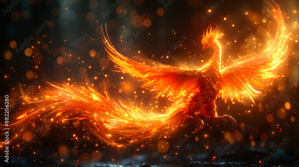 illustration 3D rendering of orange phoenix illustration 3D rendering of orange phoenix