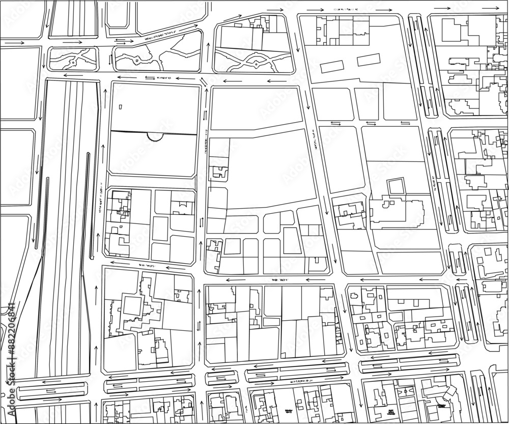 Vector silhouette illustration sketch, detailed drawing of landscape architectural engineering design for modern city planning Vector silhouette illustration sketch, detailed drawing of landscape architectural engineering design for modern city planning
