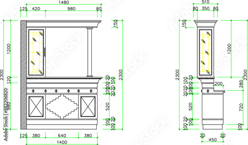 Vector silhouette illustration sketch of interior design detail Traditional kitchen cupboard, kitchen cabinets
