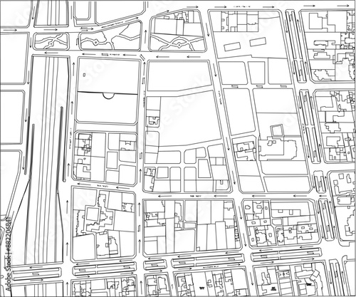Vector silhouette illustration sketch, detailed drawing of landscape architectural engineering design for modern city planning