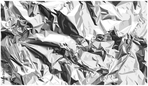 Silver foil torn paper element for collage design, halftone crumpled aluminium foil vector texture with a transparent background, metallic crumpled foil texture, torn foil paper design element.